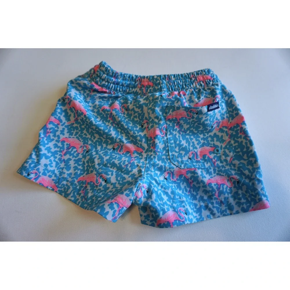 Chubbies Kids 2T Swim Trunks Blue Pink Flamingo Print Mesh Lined Shorts